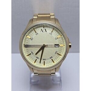Mens Armani Exchange Hampton AX2132 Date Champagne Gold Plated Watch New Battery